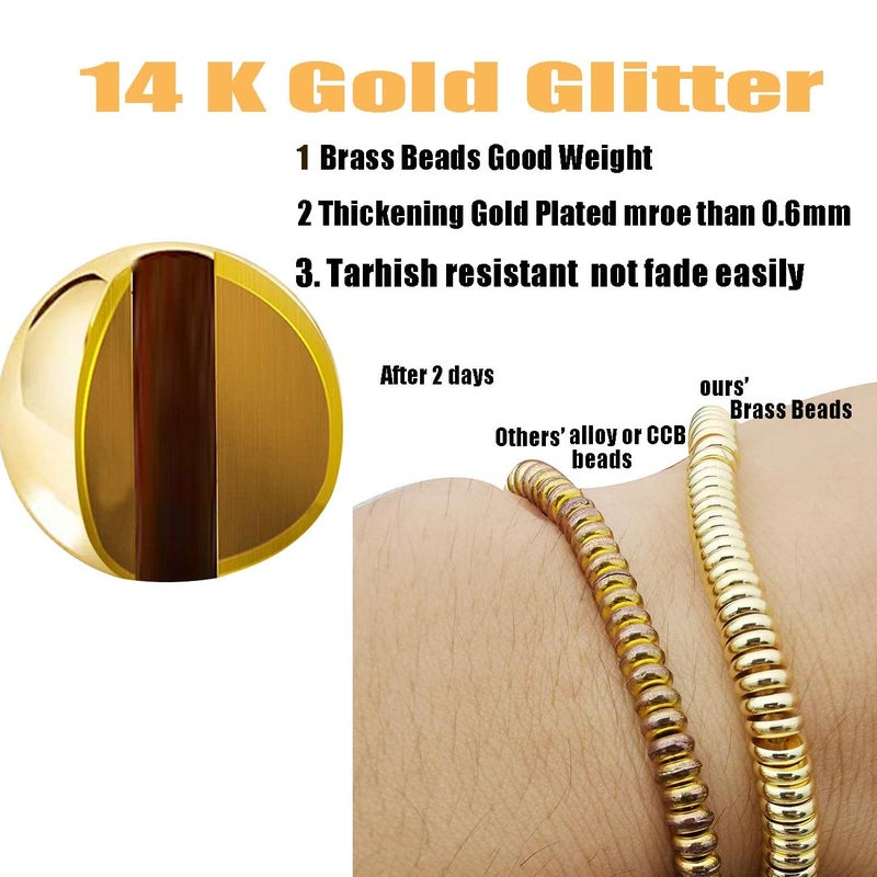 WOCRAFT 200 Pcs Mix 14K Gold Plated Beads Smooth Little Round Spacer Beads Brass Long-Lasting Tarnish Resistant Seamless Loose Beads for DIY Bracelet Jewelry Making (3/4/5/6MM-Gold) - Image 3
